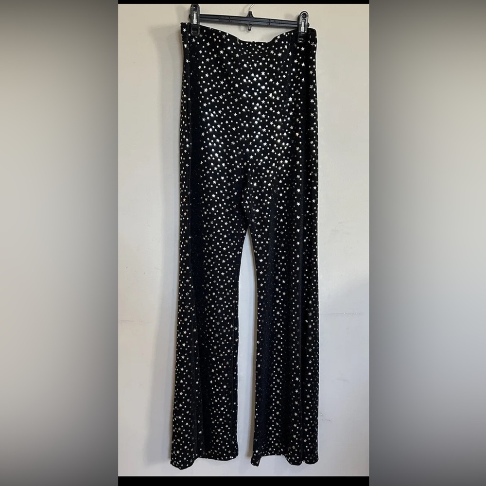 One By One Women’s Size 3XL Black Star Print Wide Leg Pants Made in U.S.A.